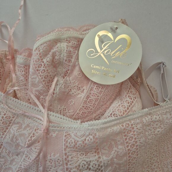 Jolie Intimates Vintage White Pink Mesh 2 Piece Bra Boyshort Set Womens MED 36B - Picture 11 of 14